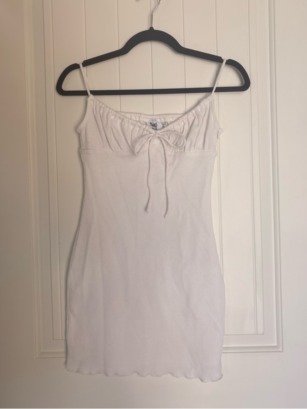 Princess Polly White Ribbed Tie-Front Cami Dress